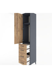 Hyperion Dolap 2 Raflı 4 Çekmeceli Tek Askılı 44x44x221 Antrasit-Çam