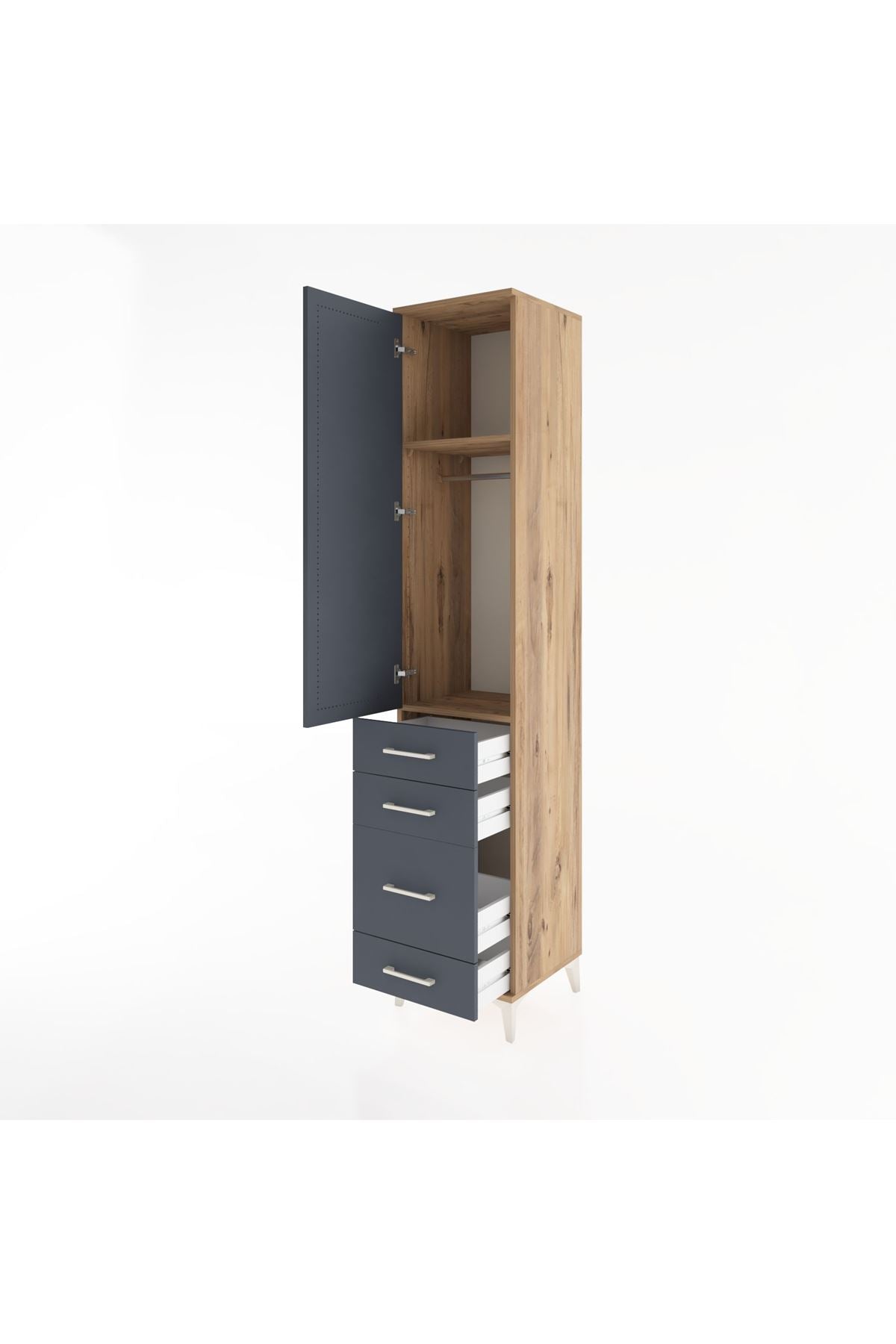 Hyperion Dolap 2 Raflı 4 Çekmeceli Tek Askılı 44x44x221 Çam-Antrasit