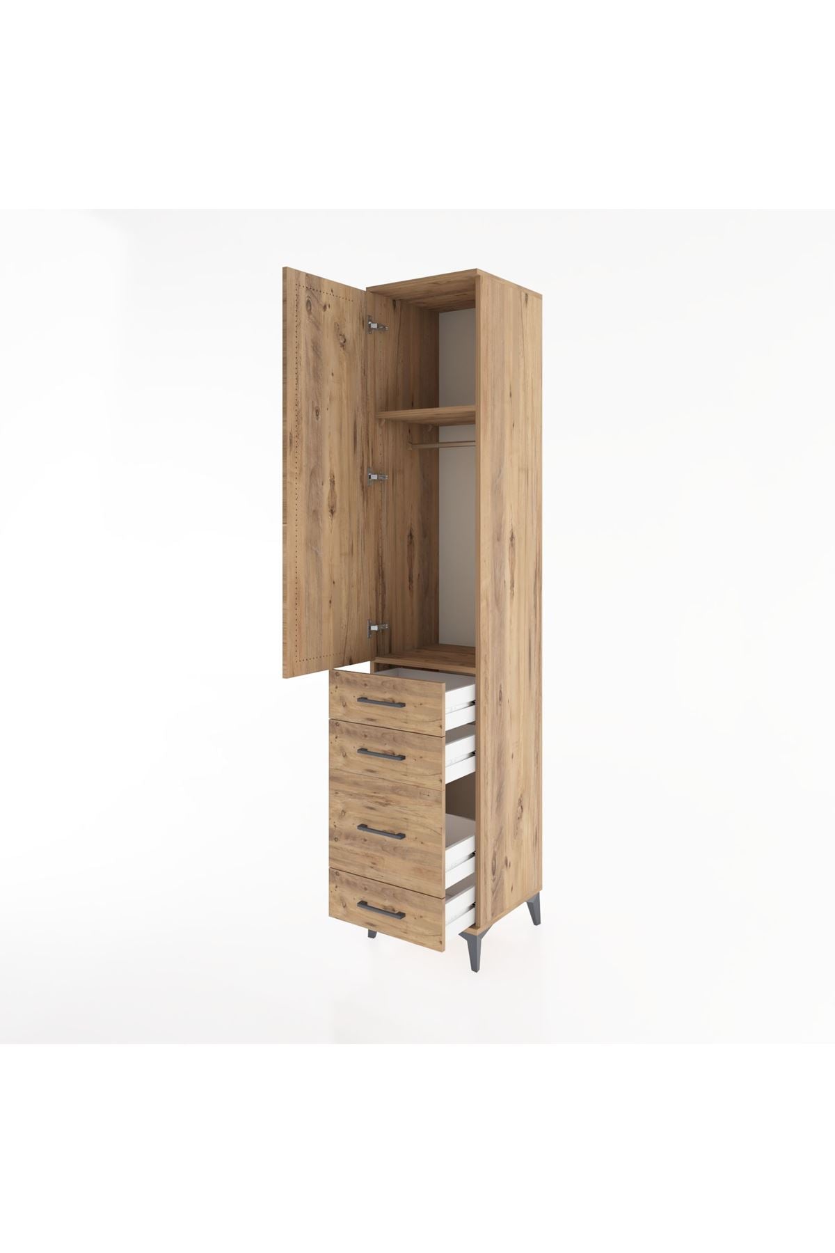 Hyperion Dolap 2 Raflı 4 Çekmeceli Tek Askılı 44x44x221 Çam-Çam