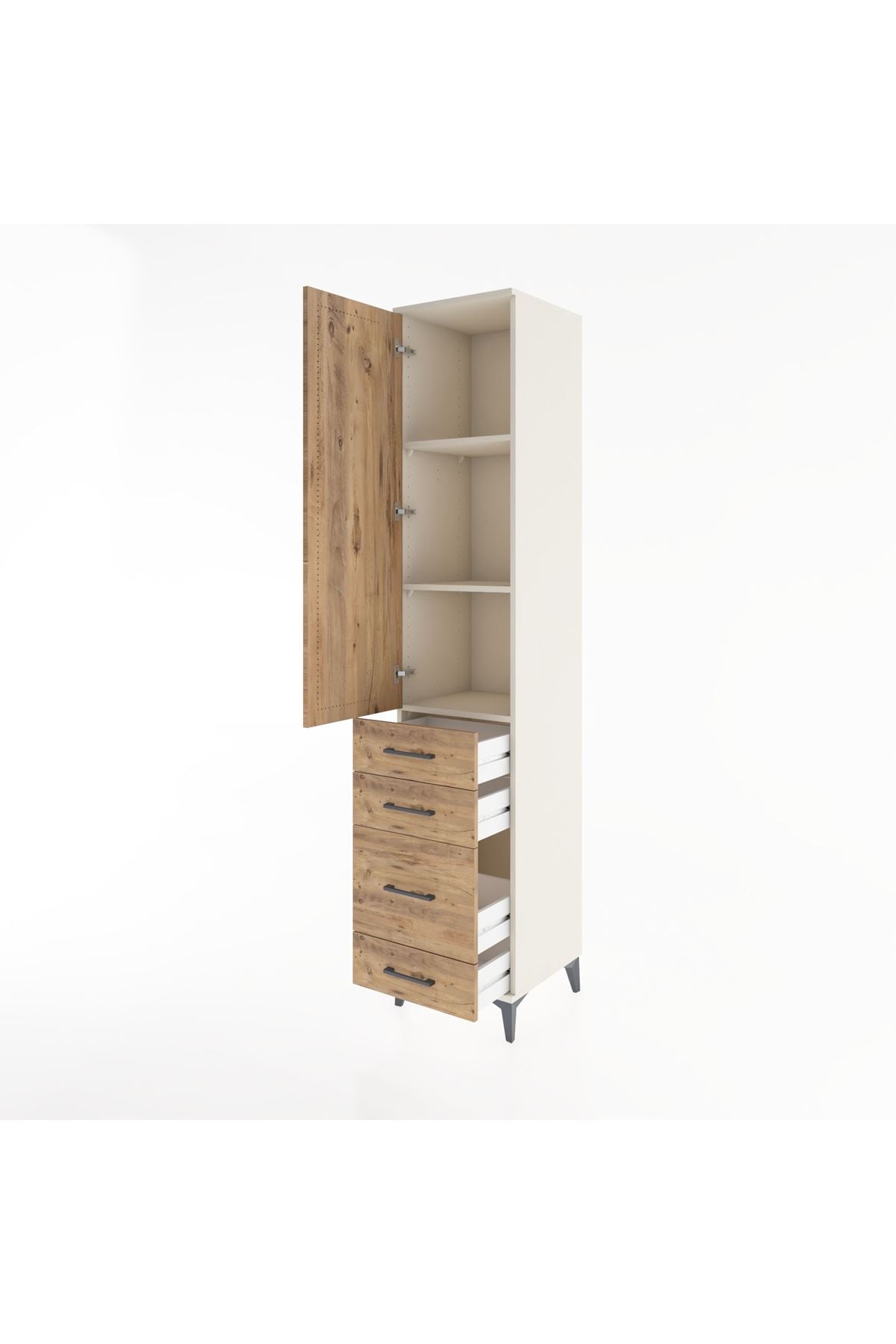 Hyperion Dolap 3 Raflı 4 Çekmeceli Tek Kapaklı 44x44x221 Aytaşı-Çam