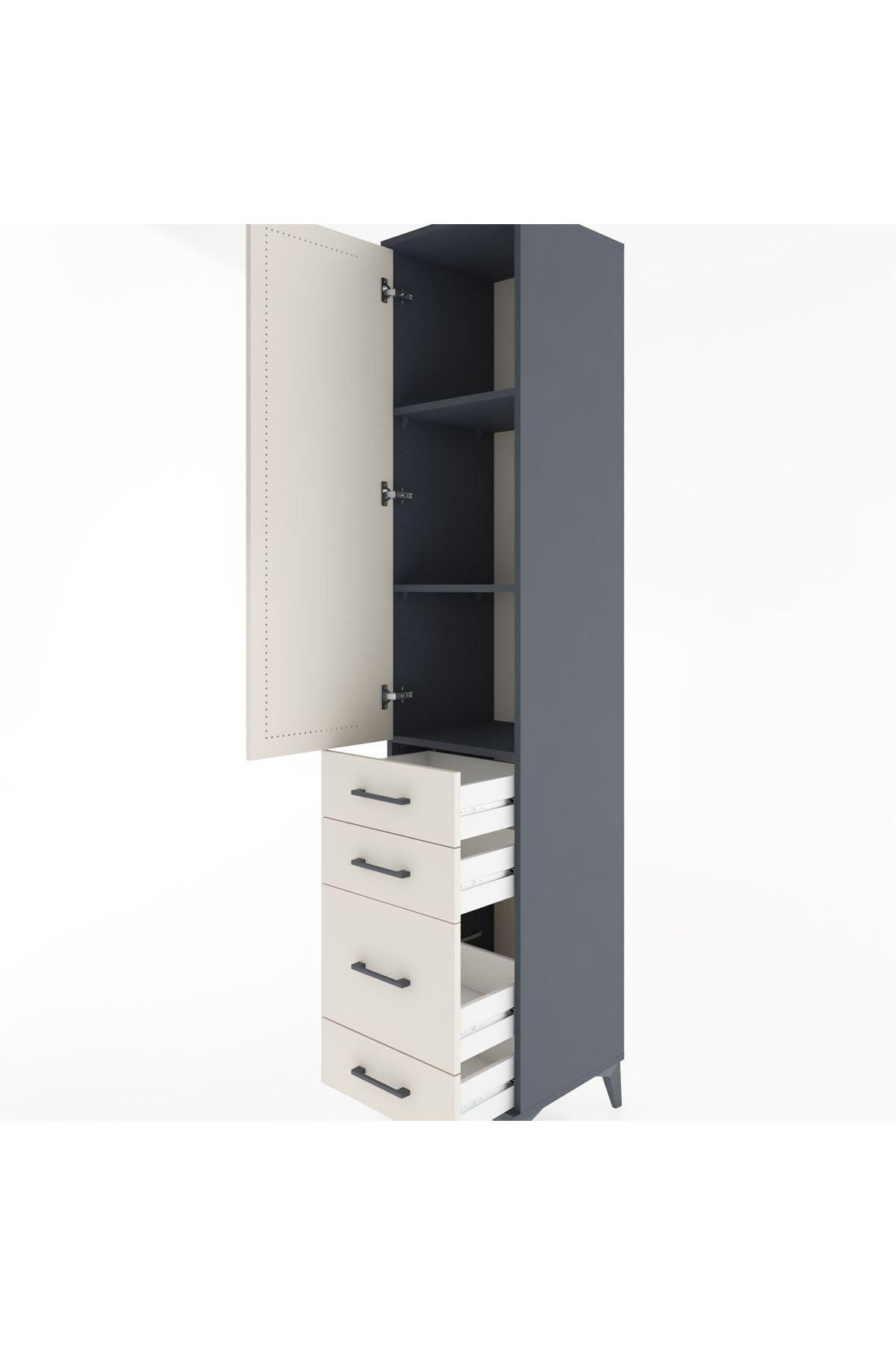 Hyperion Dolap 3 Raflı 4 Çekmeceli Tek Kapaklı 44x44x221 Antrasit-Aytaşı