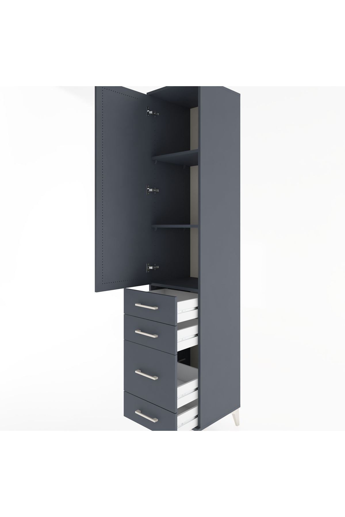 Hyperion Dolap 3 Raflı 4 Çekmeceli Tek Kapaklı 44x44x221 Antrasit-Antrasit