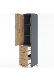 Hyperion Dolap 3 Raflı 4 Çekmeceli Tek Kapaklı 44x44x221 Antrasit-Çam