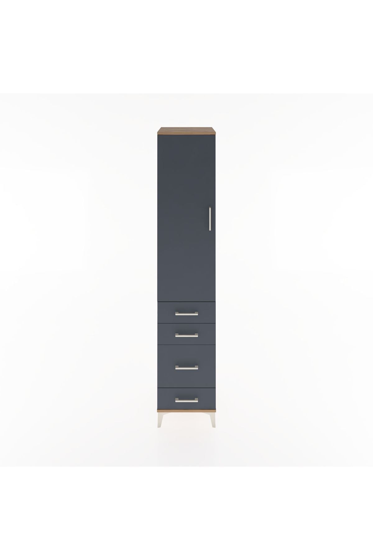 Hyperion Dolap 3 Raflı 4 Çekmeceli Tek Kapaklı 44x44x221 Çam-Antrasit