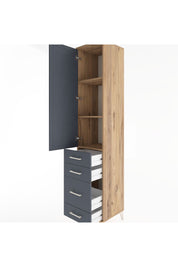 Hyperion Dolap 3 Raflı 4 Çekmeceli Tek Kapaklı 44x44x221 Çam-Antrasit