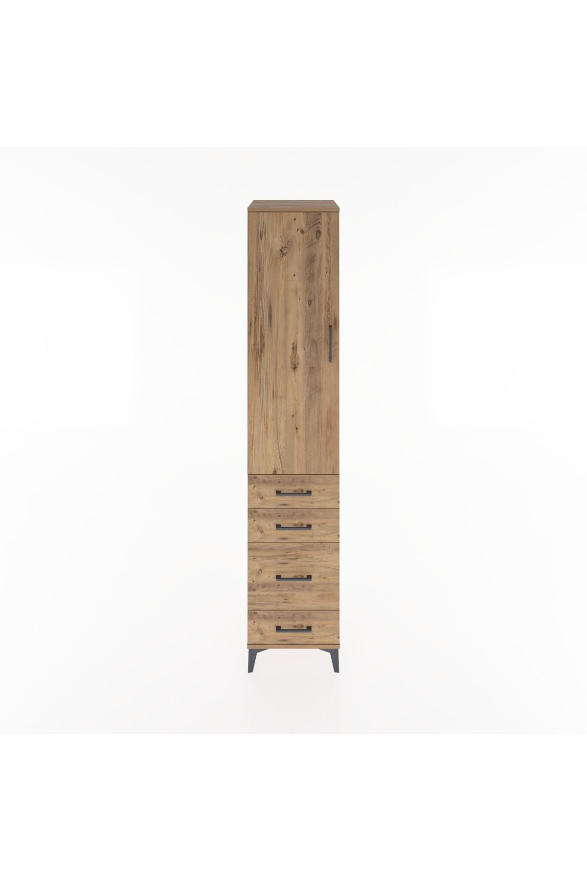 Hyperion Dolap 3 Raflı 4 Çekmeceli Tek Kapaklı 44x44x221 Çam-Çam