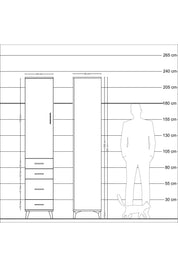 Hyperion Dolap 3 Raflı 4 Çekmeceli Tek Kapaklı 44x44x221 Çam-Çam