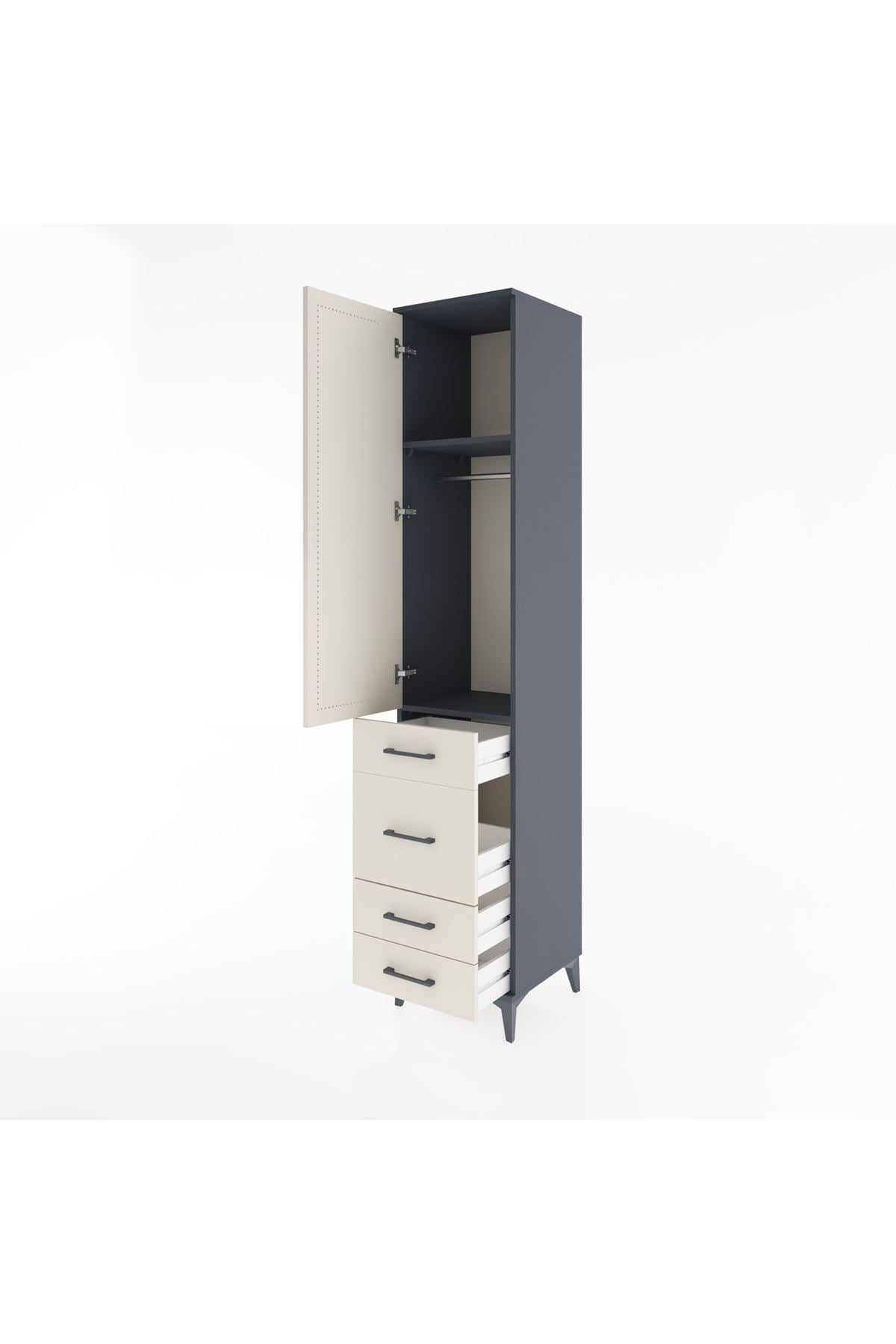 Hyperion Dolap 2 Raflı 4 Çekmeceli Tek Askılı 44x44x221 Antrasit-Aytaşı