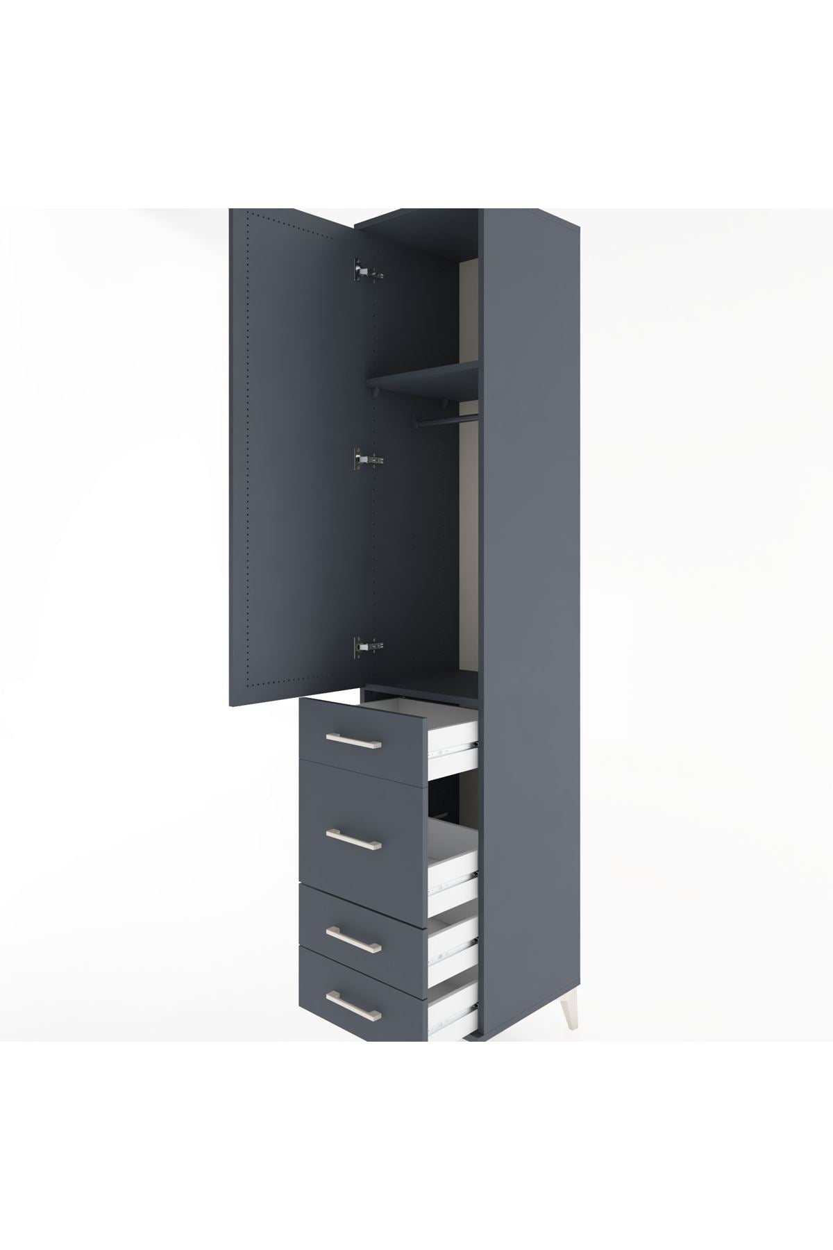 Hyperion Dolap 2 Raflı 4 Çekmeceli Tek Askılı 44x44x221 Antrasit-Antrasit