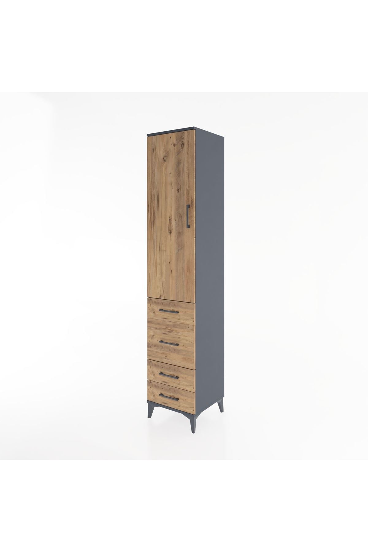 Hyperion Dolap 2 Raflı 4 Çekmeceli Tek Askılı 44x44x221 Antrasit-Çam