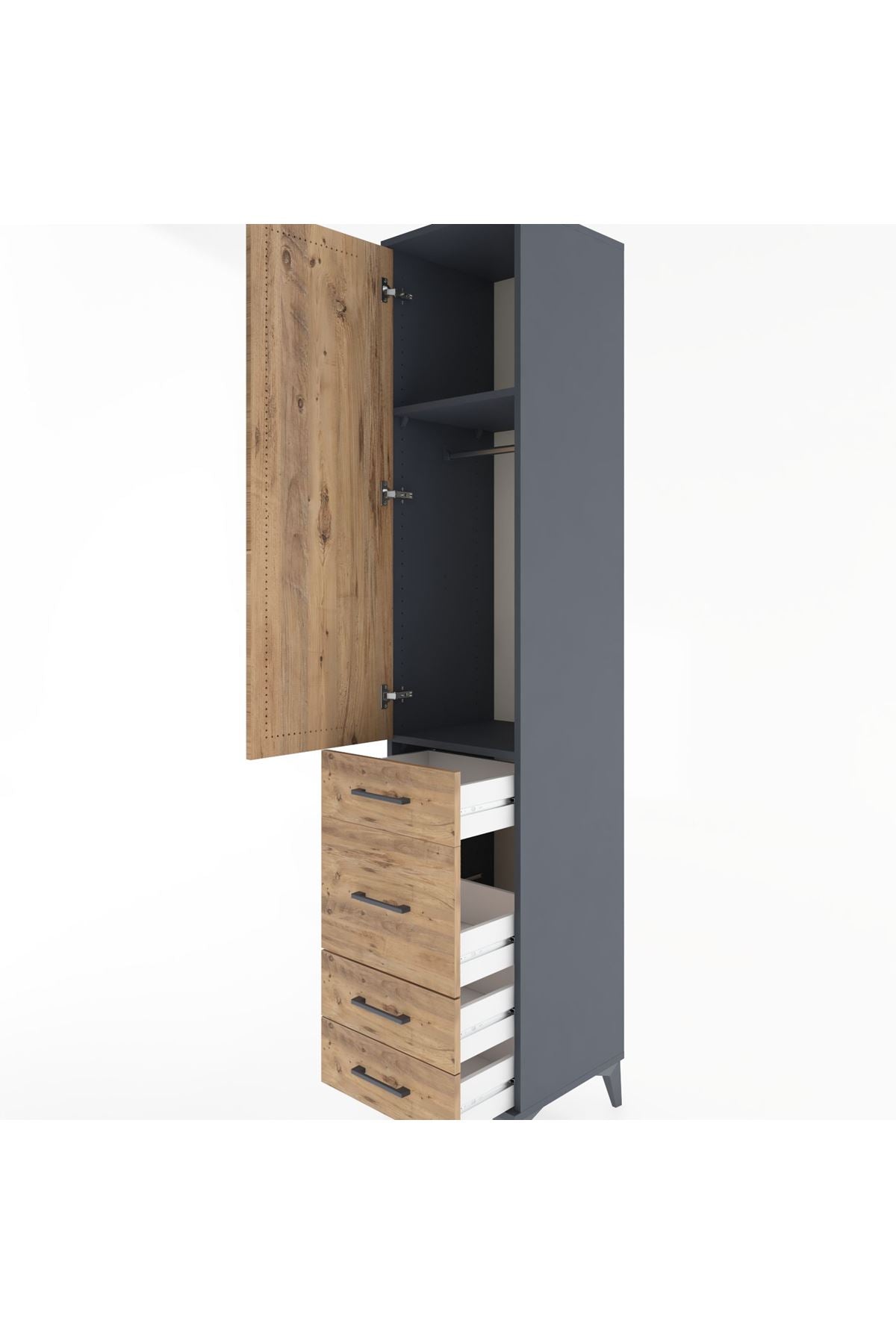 Hyperion Dolap 2 Raflı 4 Çekmeceli Tek Askılı 44x44x221 Antrasit-Çam