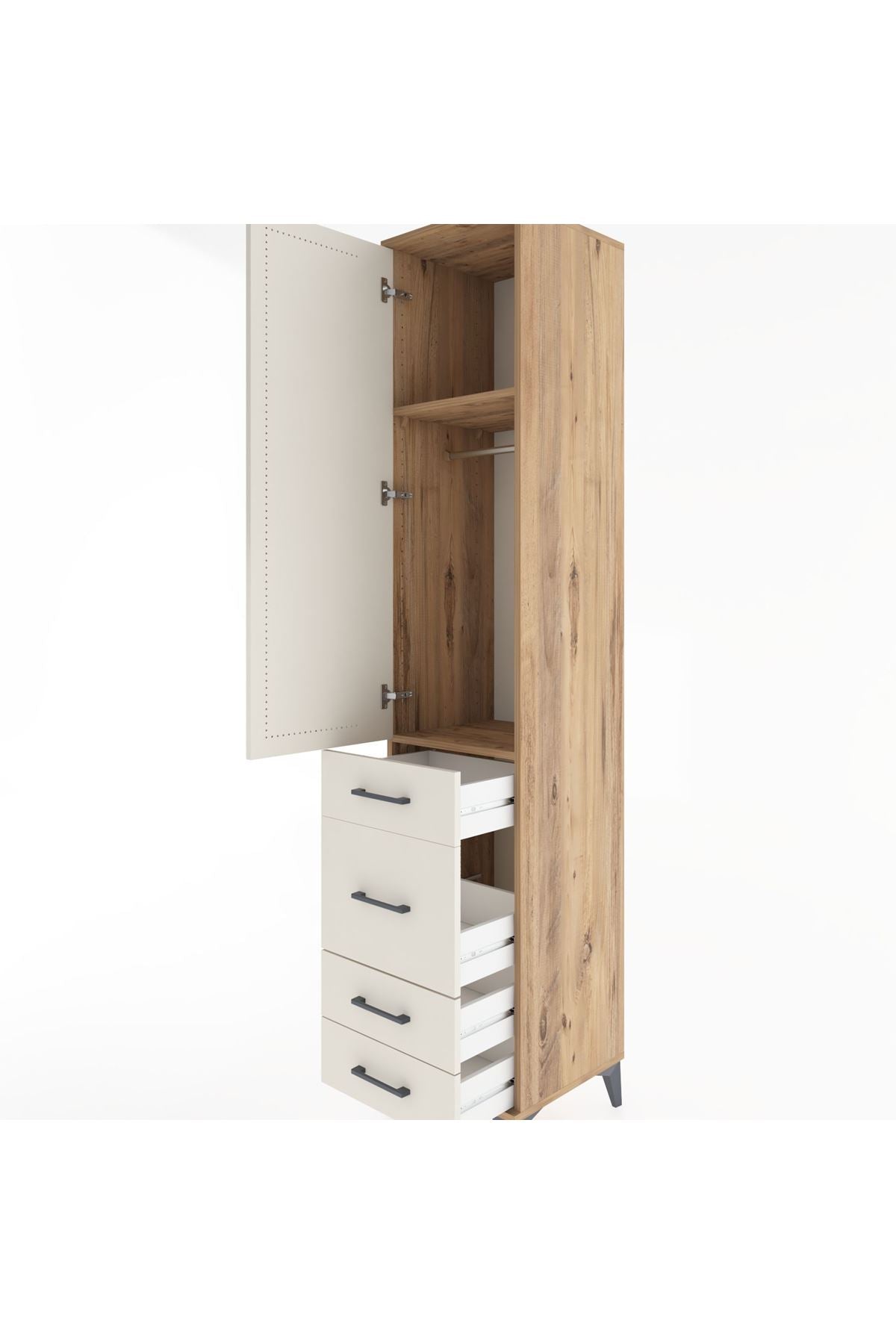 Hyperion Dolap 2 Raflı 4 Çekmeceli Tek Askılı 44x44x221 Çam-Aytaşı