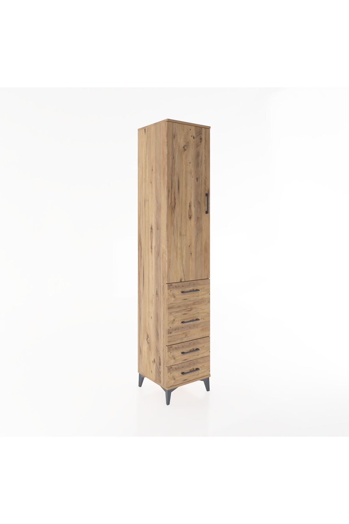 Hyperion Dolap 2 Raflı 4 Çekmeceli Tek Askılı 44x44x221 Çam-Çam