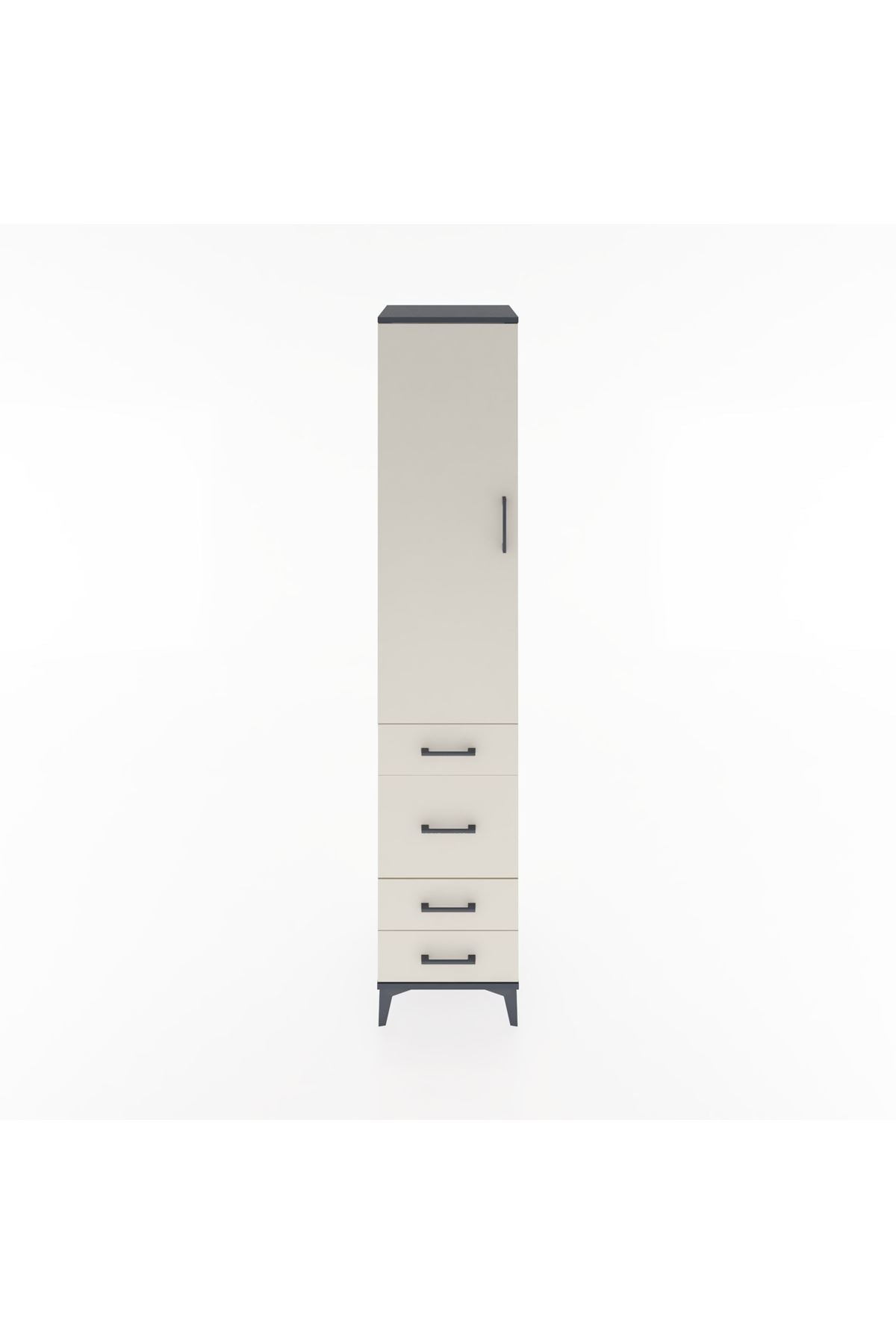 Hyperion Dolap 3 Raflı 4 Çekmeceli Tek Kapaklı 44x44x221 Antrasit-Aytaşı