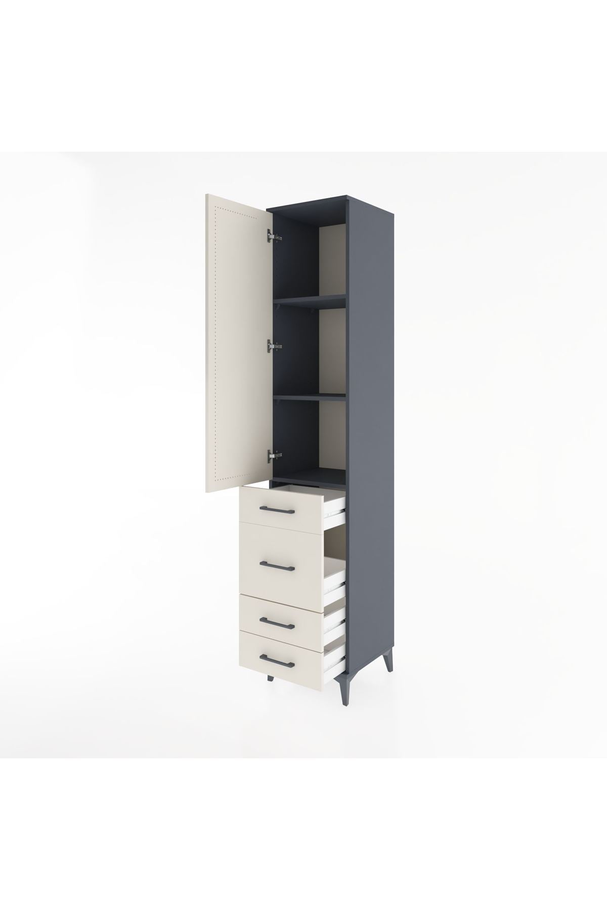 Hyperion Dolap 3 Raflı 4 Çekmeceli Tek Kapaklı 44x44x221 Antrasit-Aytaşı