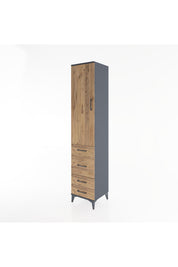 Hyperion Dolap 3 Raflı 4 Çekmeceli Tek Kapaklı 44x44x221 Antrasit-Çam