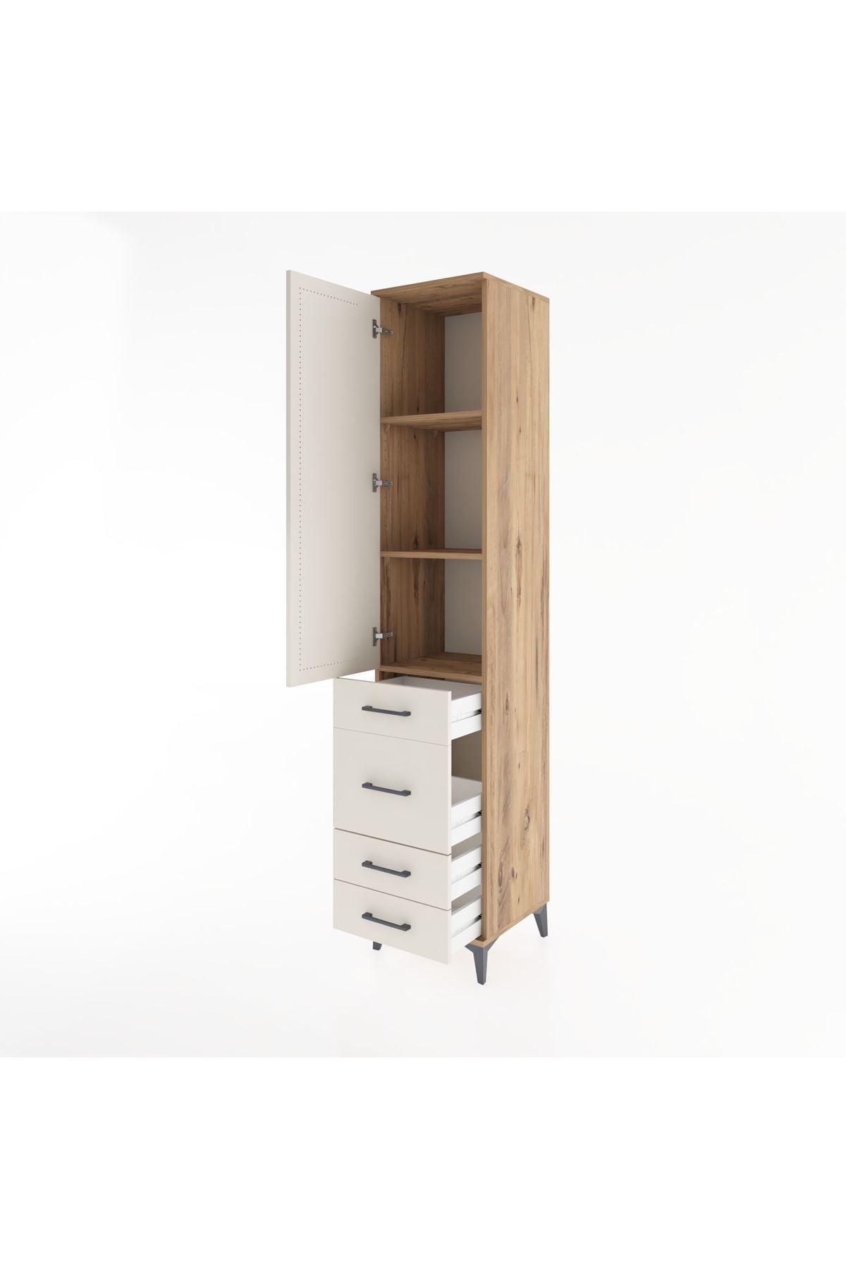 Hyperion Dolap 3 Raflı 4 Çekmeceli Tek Kapaklı 44x44x221 Çam-Aytaşı