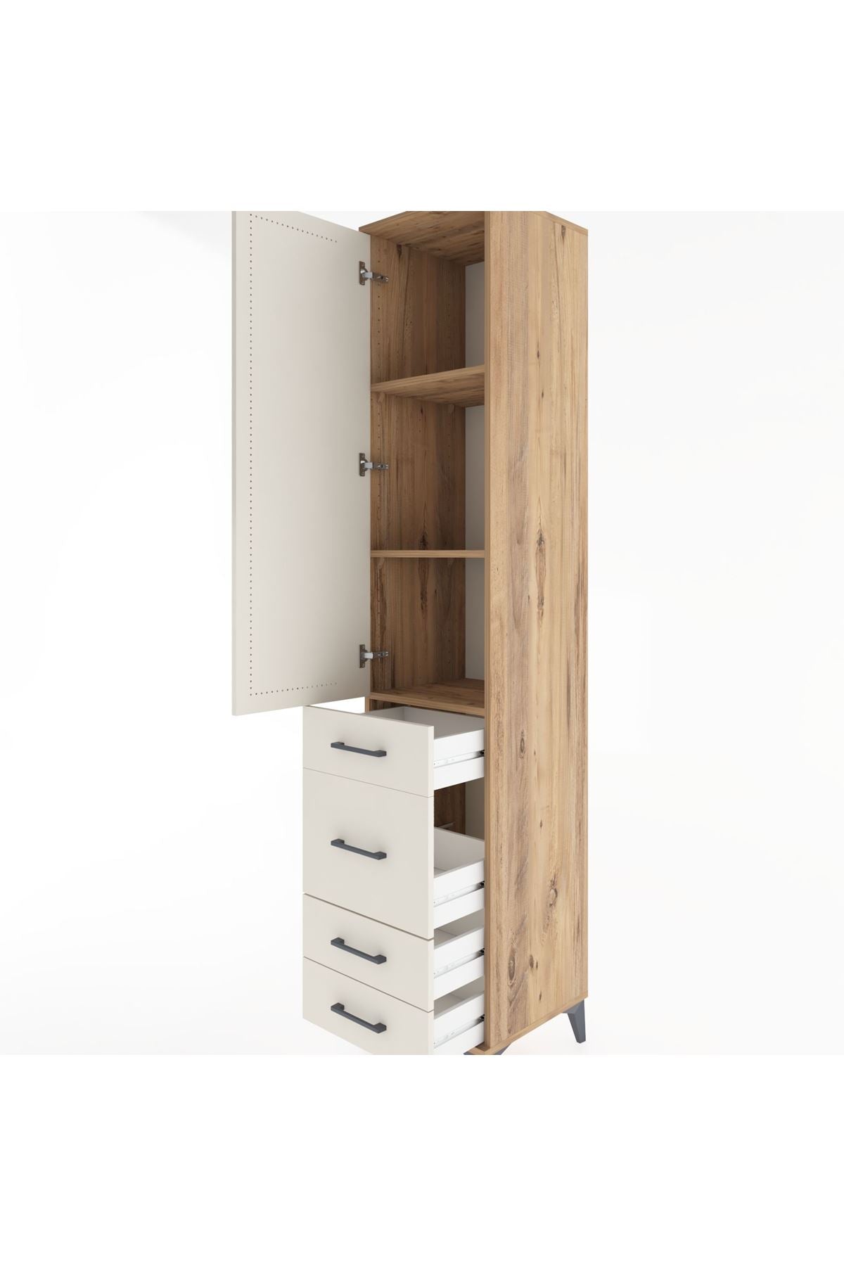 Hyperion Dolap 3 Raflı 4 Çekmeceli Tek Kapaklı 44x44x221 Çam-Aytaşı