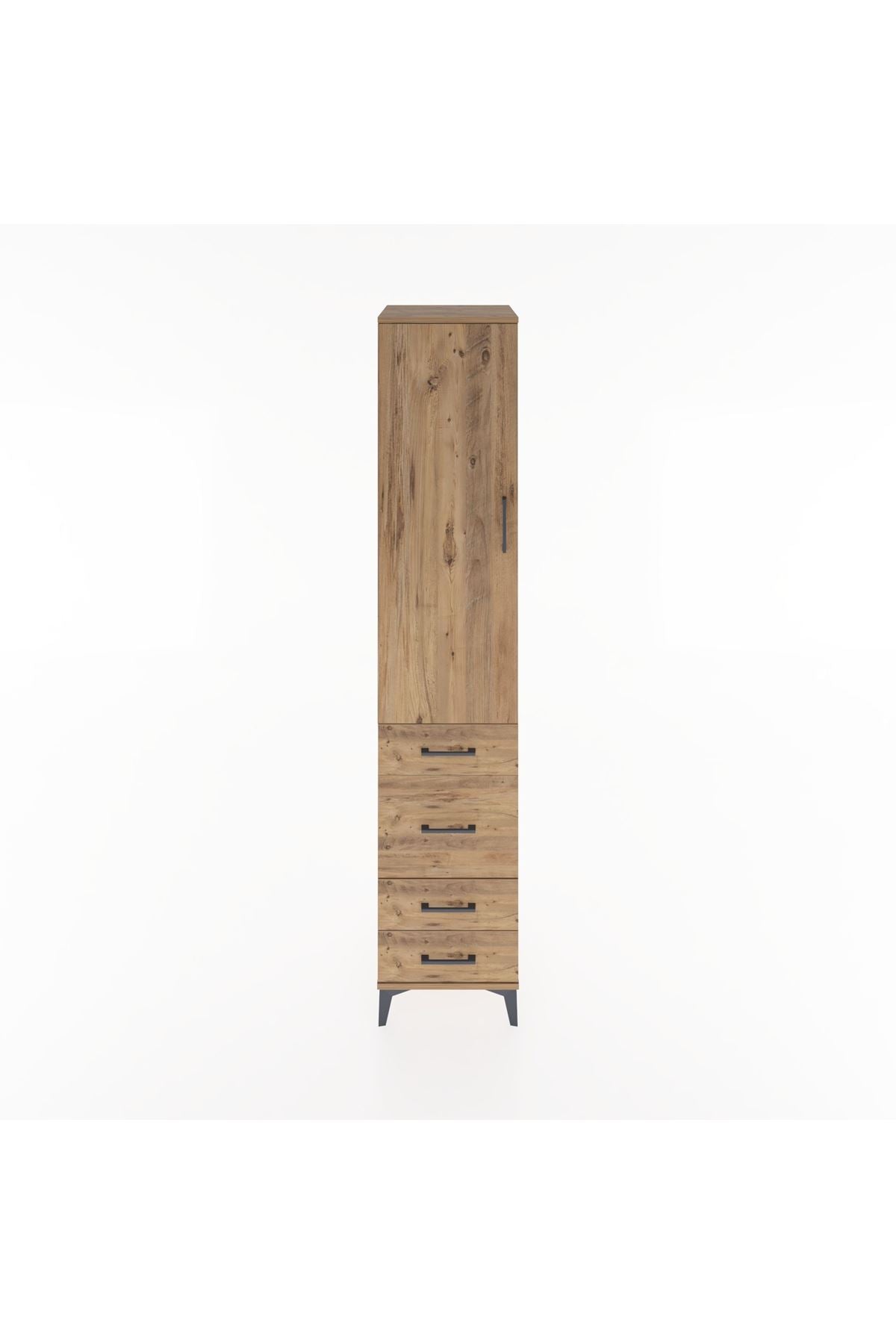 Hyperion Dolap 3 Raflı 4 Çekmeceli Tek Kapaklı 44x44x221 Çam-Çam