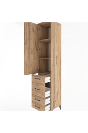 Hyperion Dolap 3 Raflı 4 Çekmeceli Tek Kapaklı 44x44x221 Çam-Çam