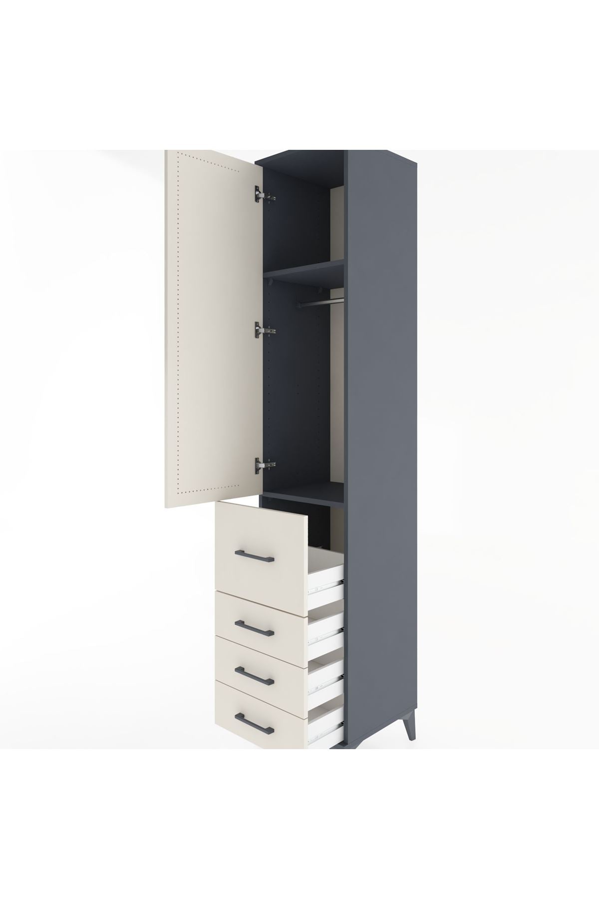 Hyperion Dolap 2 Raflı 4 Çekmeceli Tek Askılı 44x44x221 Antrasit-Aytaşı