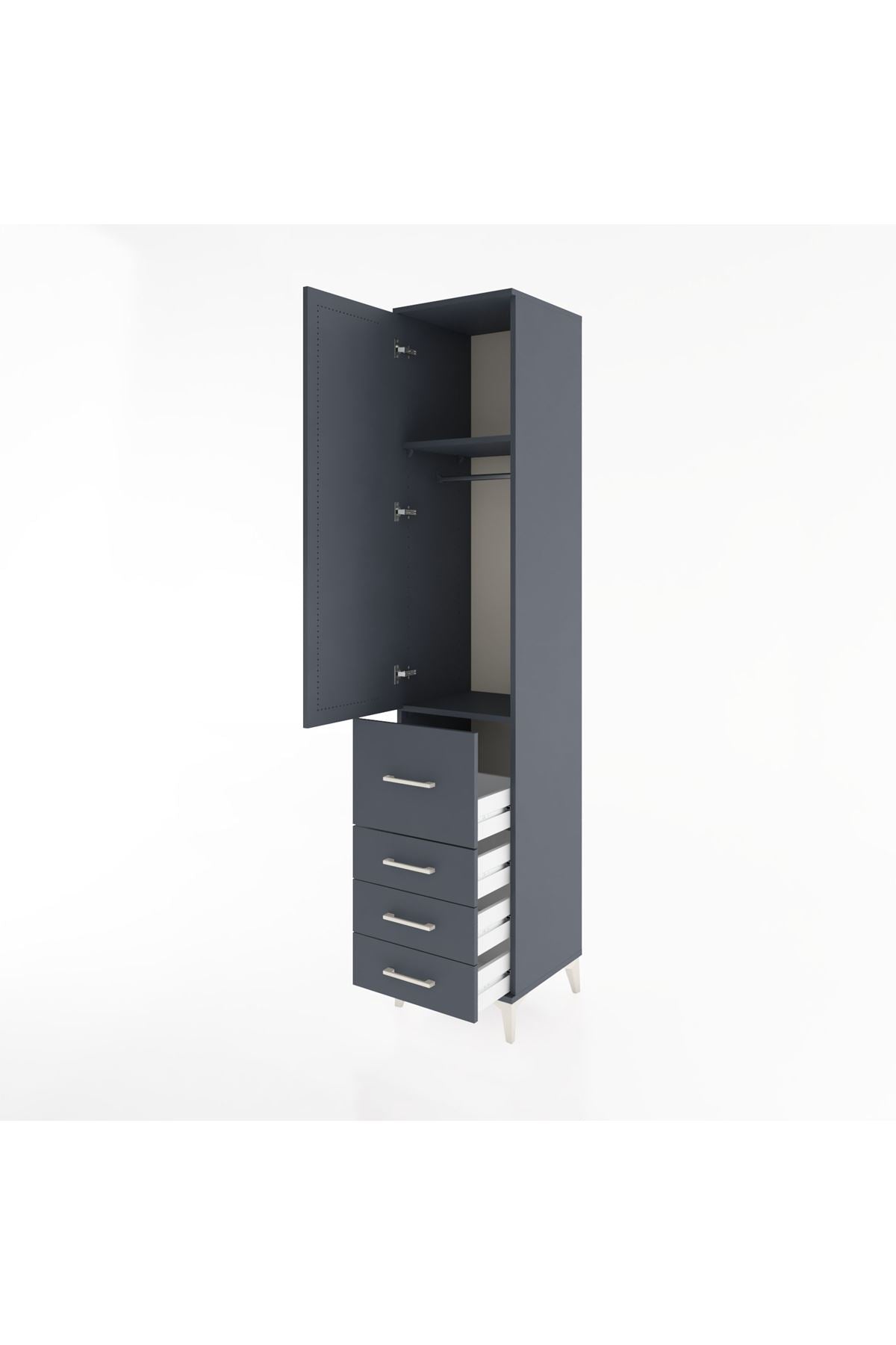 Hyperion Dolap 2 Raflı 4 Çekmeceli Tek Askılı 44x44x221 Antrasit-Antrasit