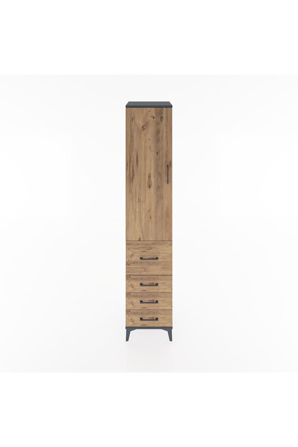 Hyperion Dolap 2 Raflı 4 Çekmeceli Tek Askılı 44x44x221 Antrasit-Çam