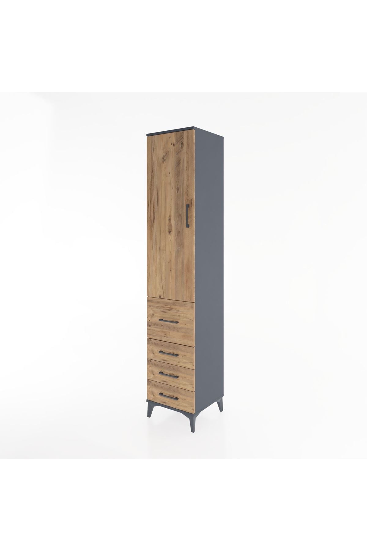 Hyperion Dolap 2 Raflı 4 Çekmeceli Tek Askılı 44x44x221 Antrasit-Çam