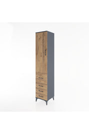 Hyperion Dolap 2 Raflı 4 Çekmeceli Tek Askılı 44x44x221 Antrasit-Çam