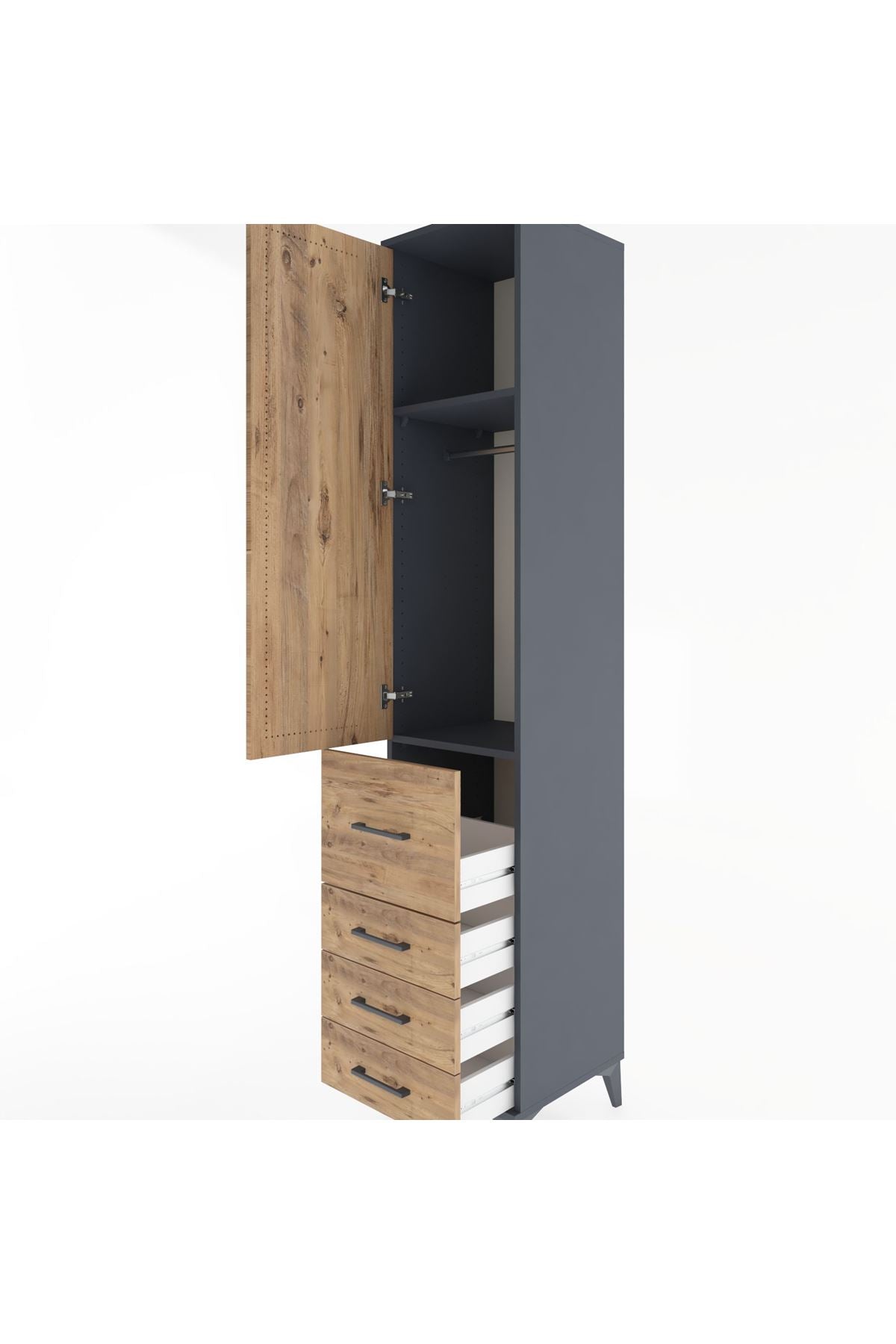 Hyperion Dolap 2 Raflı 4 Çekmeceli Tek Askılı 44x44x221 Antrasit-Çam