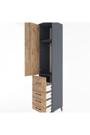 Hyperion Dolap 2 Raflı 4 Çekmeceli Tek Askılı 44x44x221 Antrasit-Çam