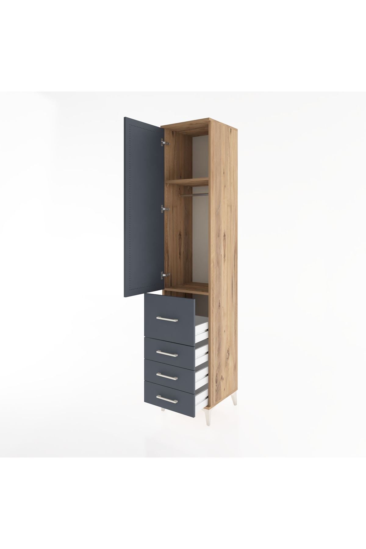 Hyperion Dolap 2 Raflı 4 Çekmeceli Tek Askılı 44x44x221 Çam-Antrasit