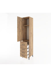Hyperion Dolap 2 Raflı 4 Çekmeceli Tek Askılı 44x44x221 Çam-Çam