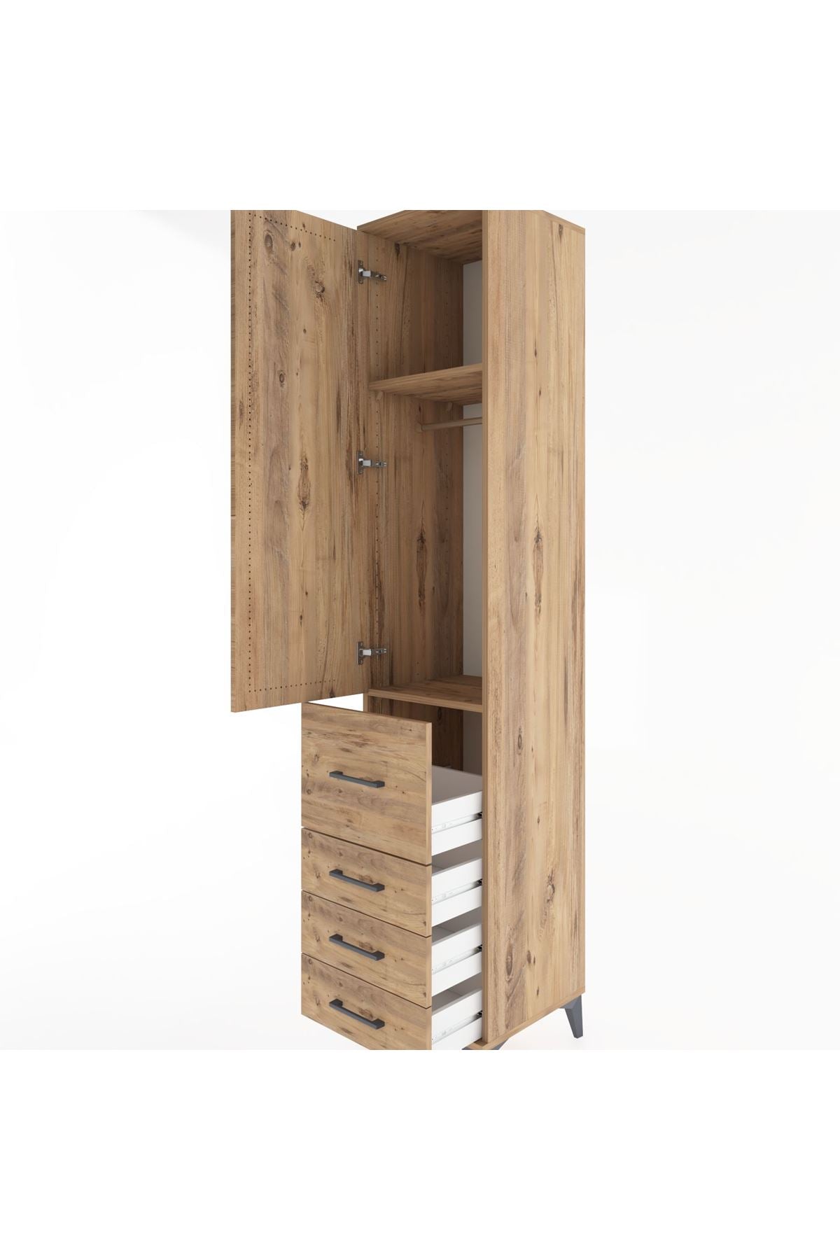 Hyperion Dolap 2 Raflı 4 Çekmeceli Tek Askılı 44x44x221 Çam-Çam