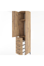 Hyperion Dolap 2 Raflı 4 Çekmeceli Tek Askılı 44x44x221 Çam-Çam