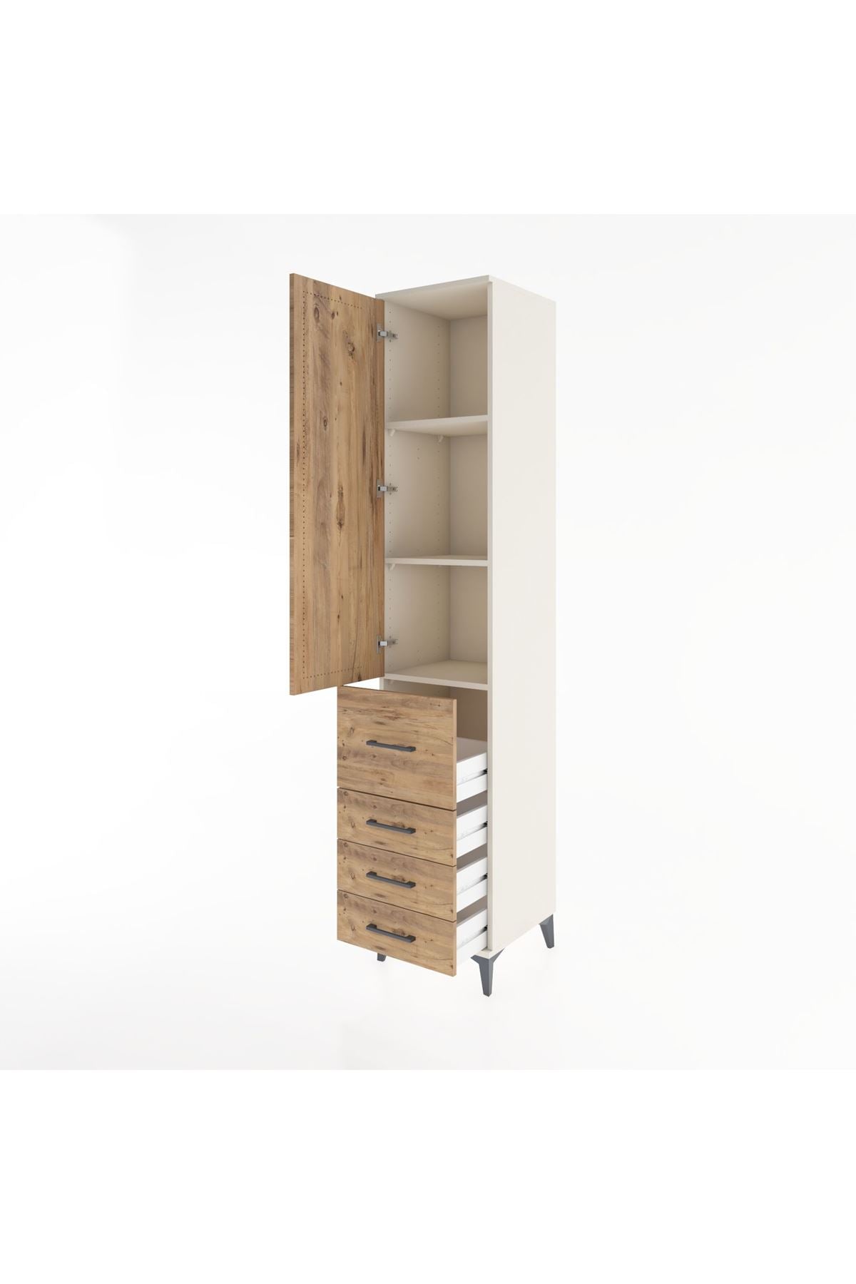 Hyperion Dolap 3 Raflı 4 Çekmeceli Tek Kapaklı 44x44x221 Aytaşı-Çam