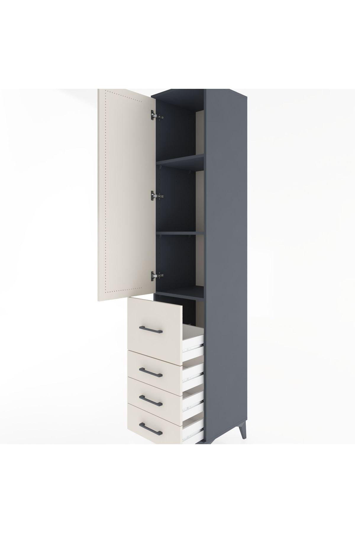 Hyperion Dolap 3 Raflı 4 Çekmeceli Tek Kapaklı 44x44x221 Antrasit-Aytaşı