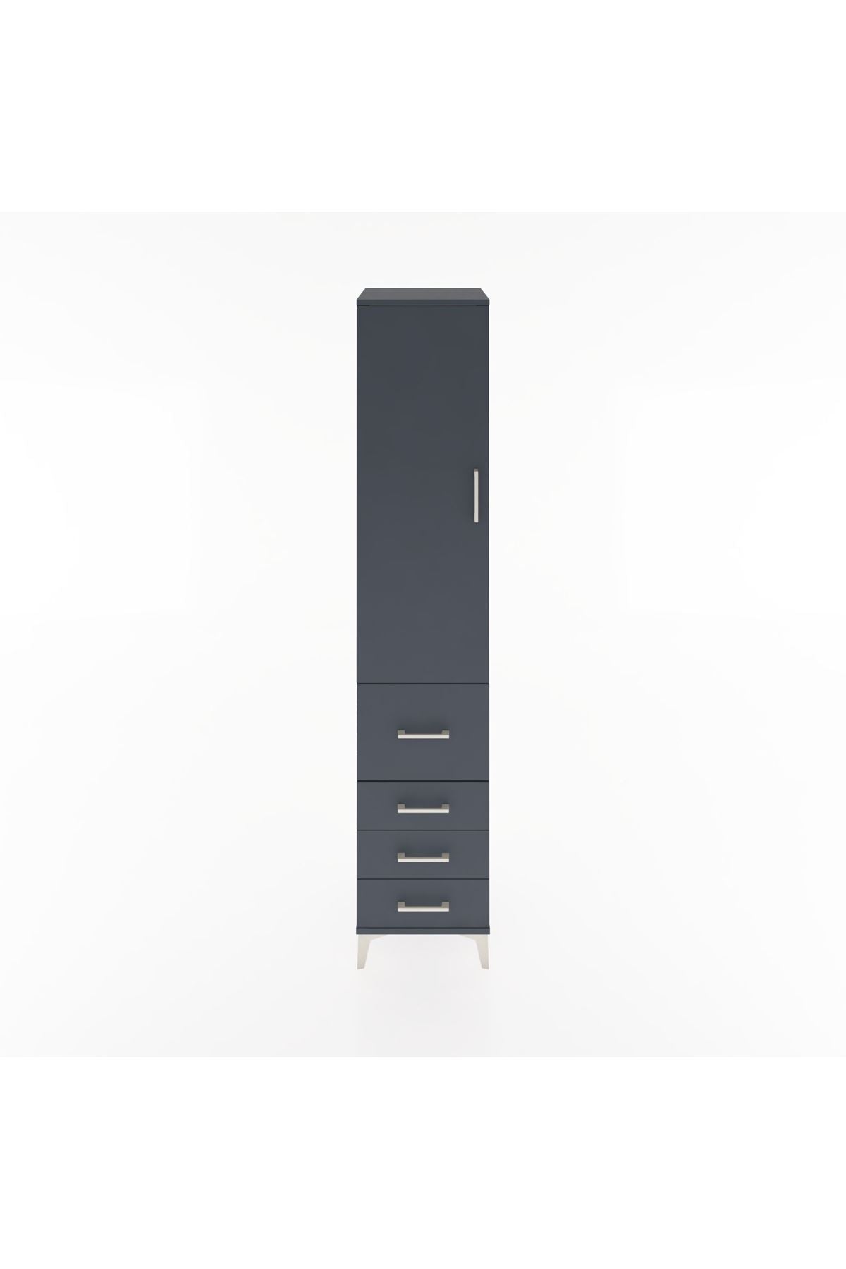 Hyperion Dolap 3 Raflı 4 Çekmeceli Tek Kapaklı 44x44x221 Antrasit-Antrasit