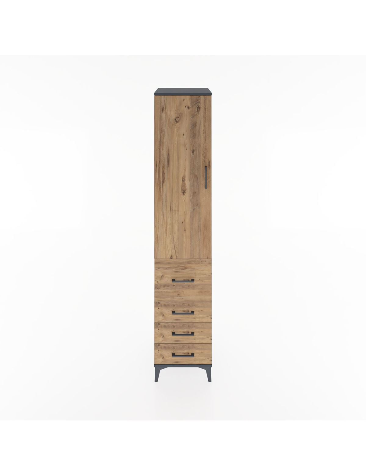 Hyperion Dolap 3 Raflı 4 Çekmeceli Tek Kapaklı 44x44x221 Antrasit-Çam