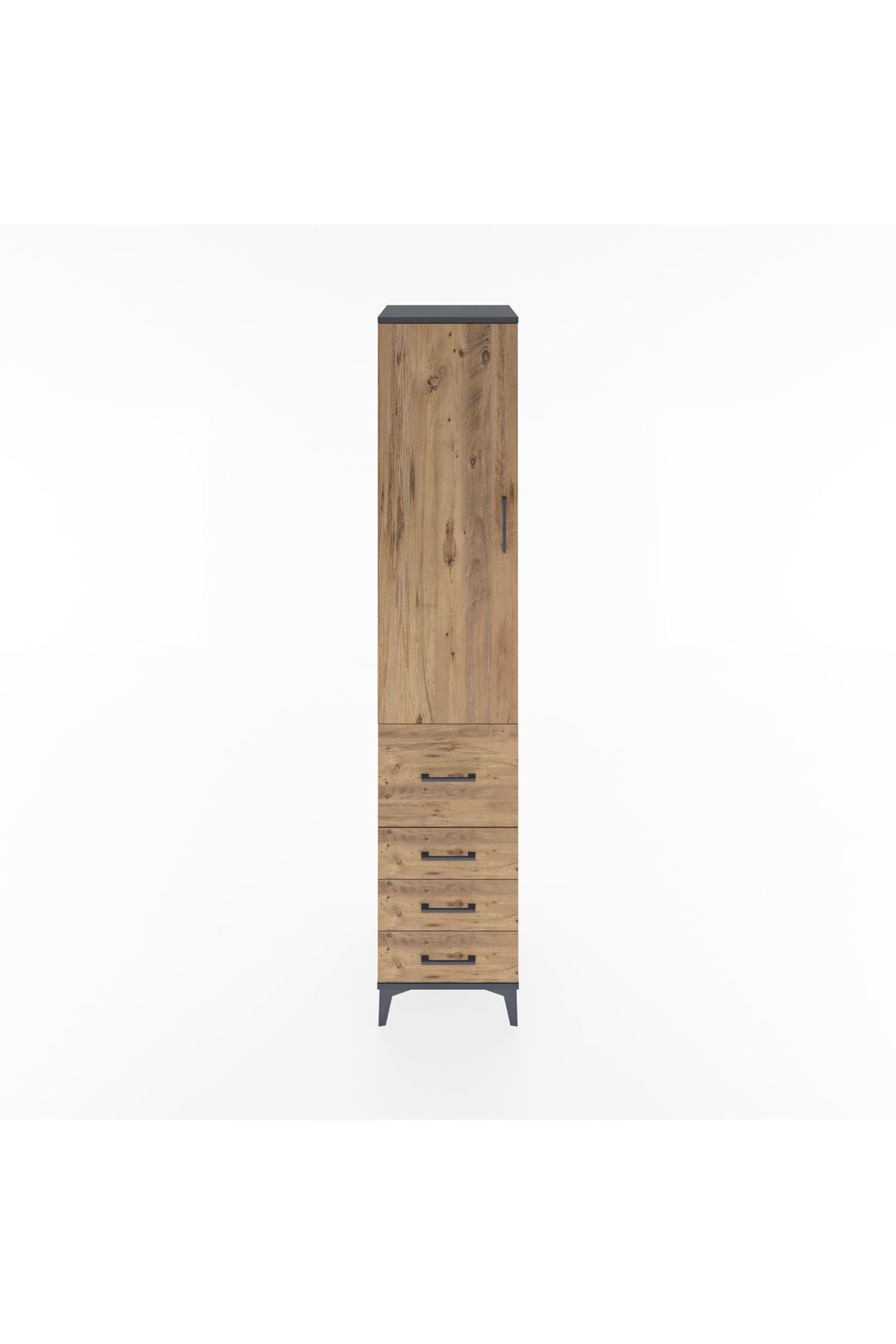 Hyperion Dolap 3 Raflı 4 Çekmeceli Tek Kapaklı 44x44x221 Antrasit-Çam