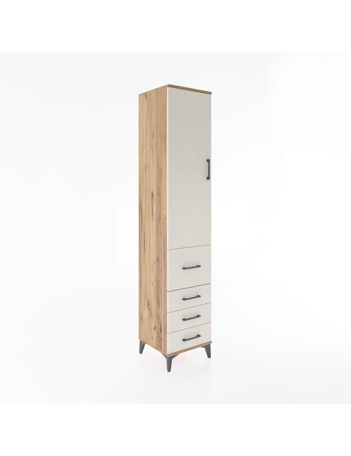 Hyperion Dolap 3 Raflı 4 Çekmeceli Tek Kapaklı 44x44x221 Çam-Aytaşı