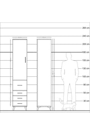 Hyperion Dolap 3 Raflı 4 Çekmeceli Tek Kapaklı 44x44x221 Antrasit-Çam
