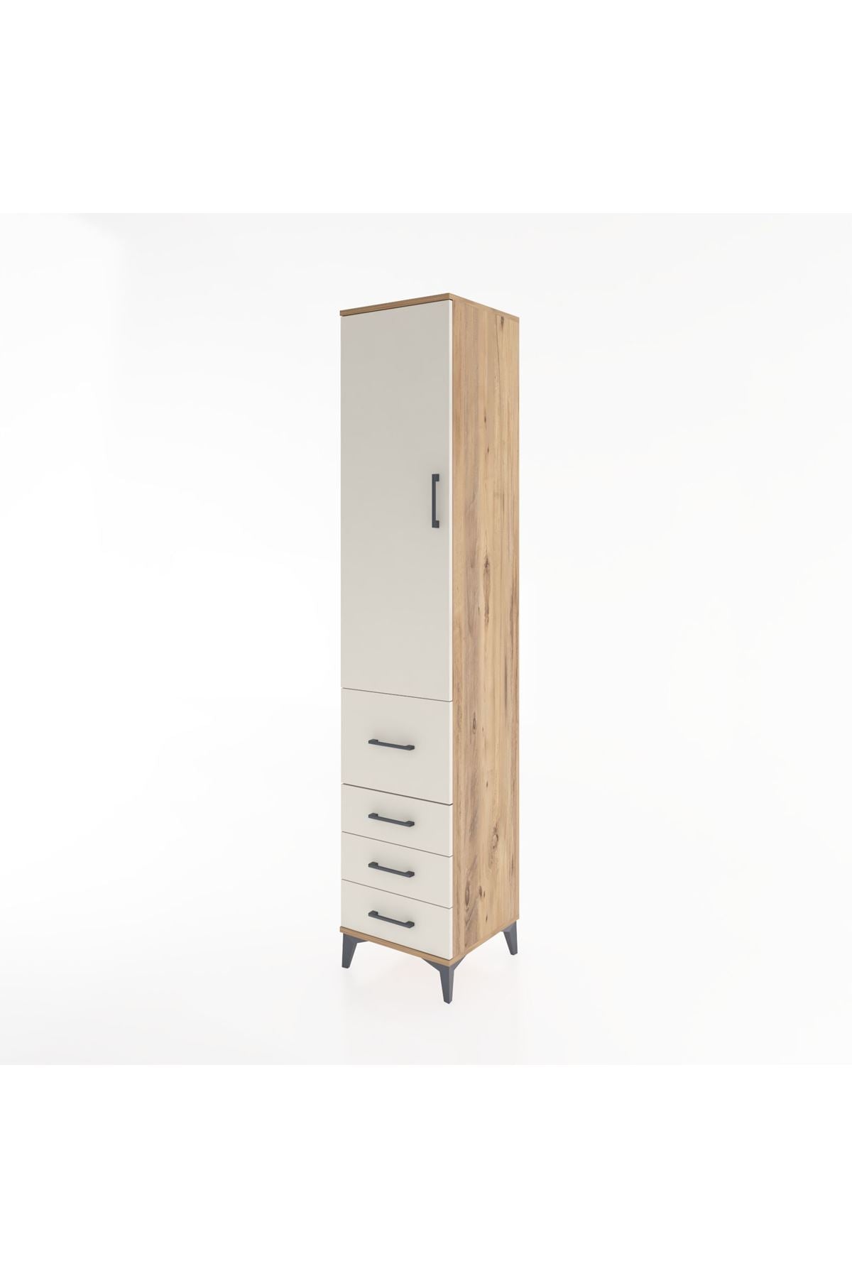 Hyperion Dolap 3 Raflı 4 Çekmeceli Tek Kapaklı 44x44x221 Çam-Aytaşı