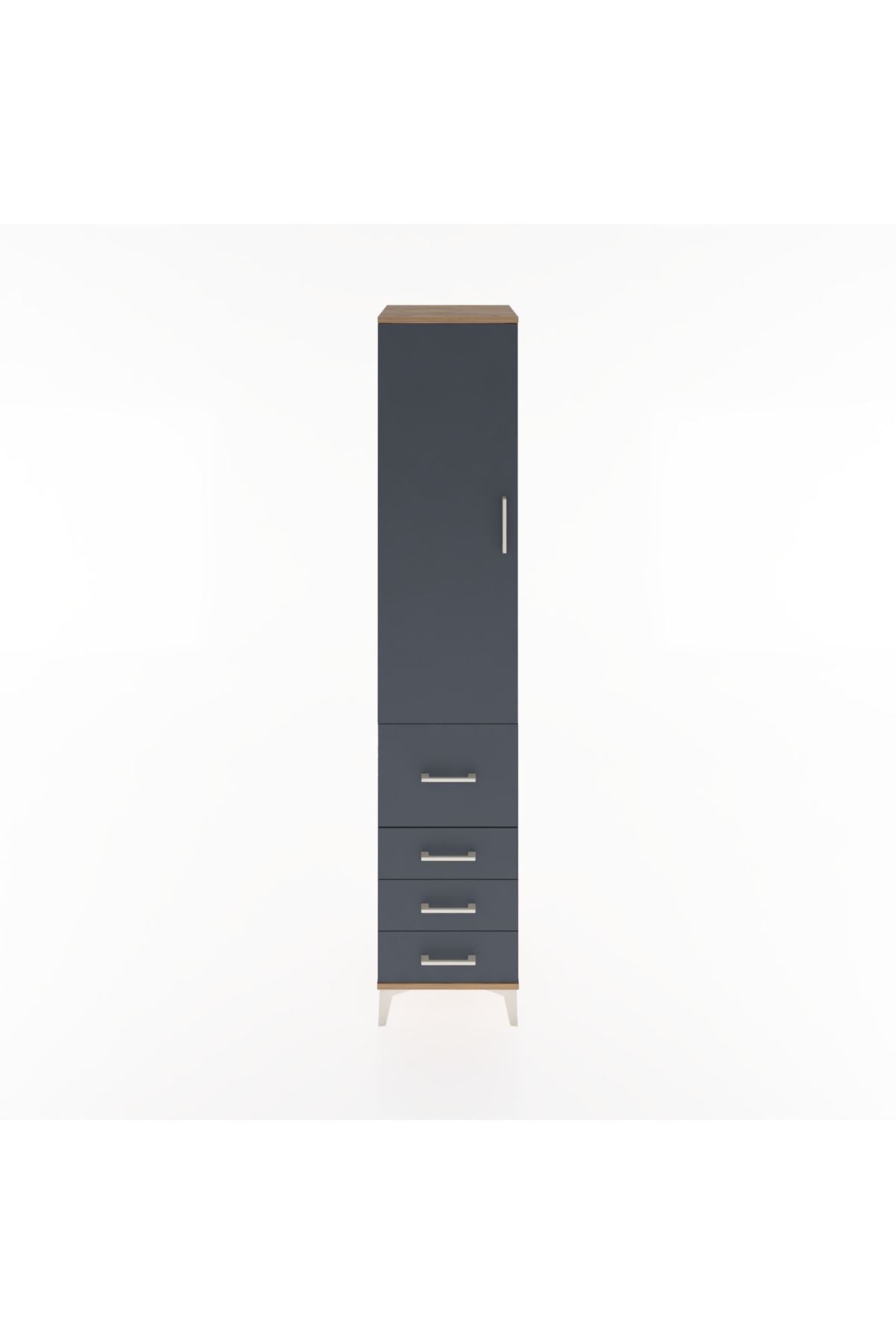 Hyperion Dolap 3 Raflı 4 Çekmeceli Tek Kapaklı 44x44x221 Çam-Antrasit