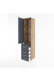 Hyperion Dolap 3 Raflı 4 Çekmeceli Tek Kapaklı 44x44x221 Çam-Antrasit