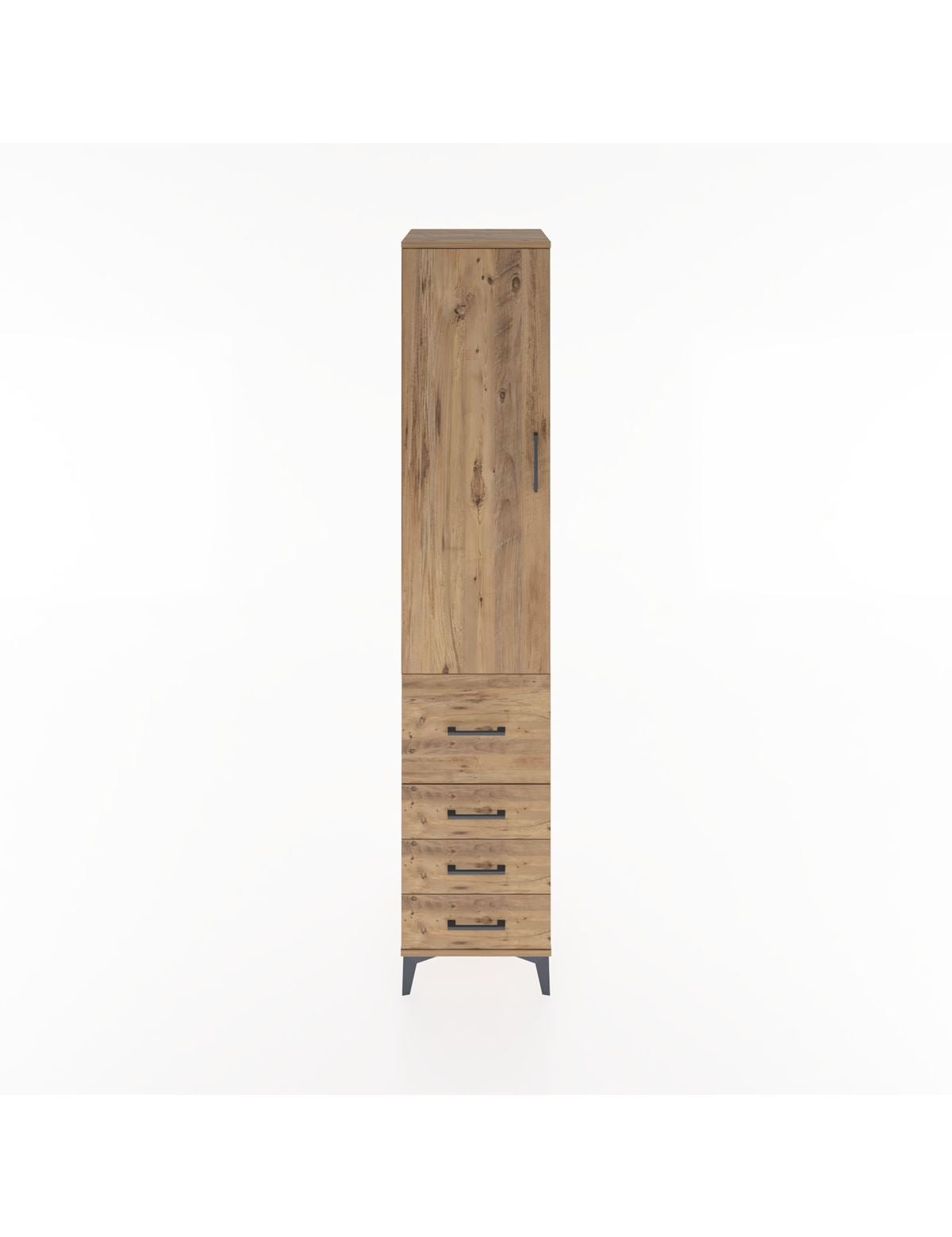 Hyperion Dolap 3 Raflı 4 Çekmeceli Tek Kapaklı 44x44x221 Çam-Çam