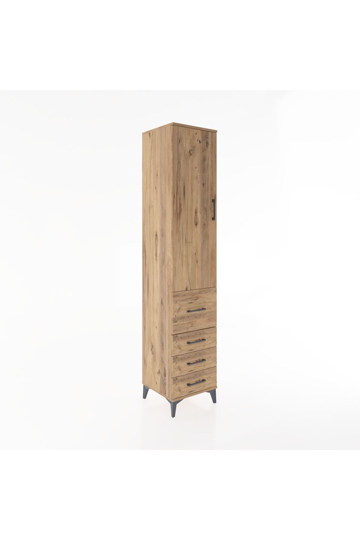 Hyperion Dolap 3 Raflı 4 Çekmeceli Tek Kapaklı 44x44x221 Çam-Çam