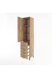 Hyperion Dolap 3 Raflı 4 Çekmeceli Tek Kapaklı 44x44x221 Çam-Çam
