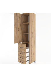 Hyperion Dolap 3 Raflı 4 Çekmeceli Tek Kapaklı 44x44x221 Çam-Çam