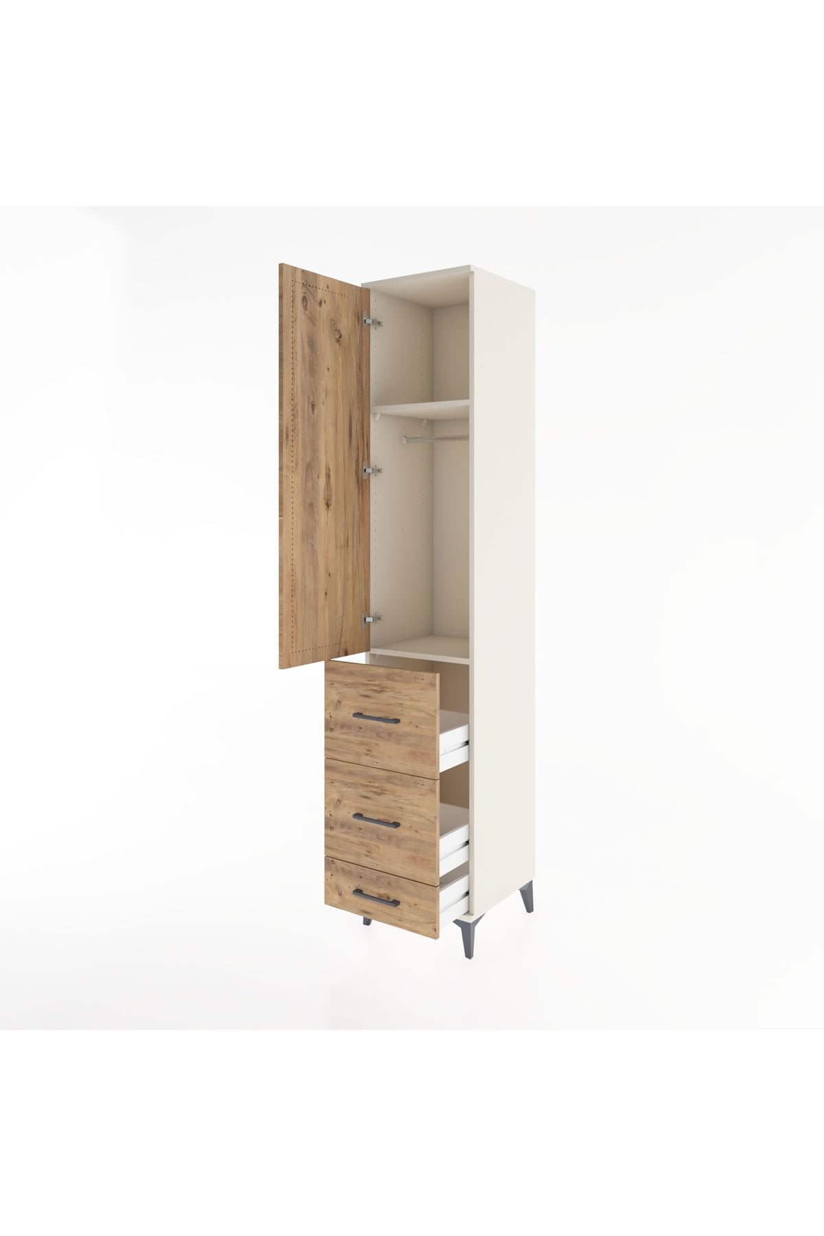 Hyperion Dolap 2 Raflı 3 Çekmeceli Tek Askılı 44x44x221 Aytaşı-Çam